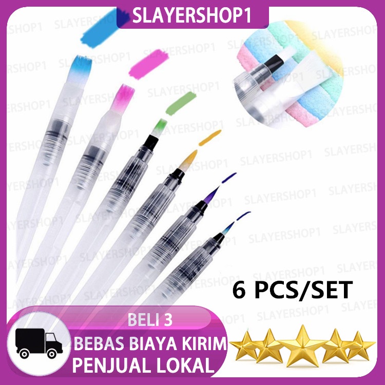 

BISA COD 6 PCS/SET Kuas Lukis Cat Air Water Brush Refillable / Kuas Cat / Kuas Melukis / Aksesoris Melukis