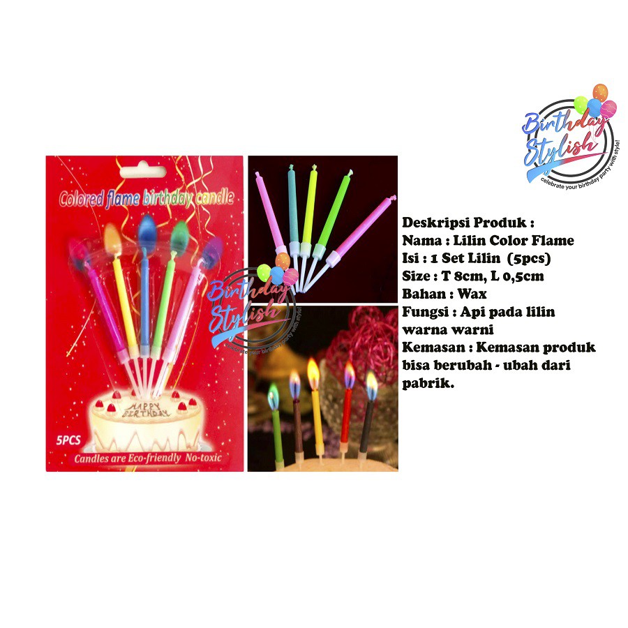 Lilin Color Flame / Lilin Api Warna/ Lilin Ultah Warna / Lilin Warna Warni isi 5 Pcs