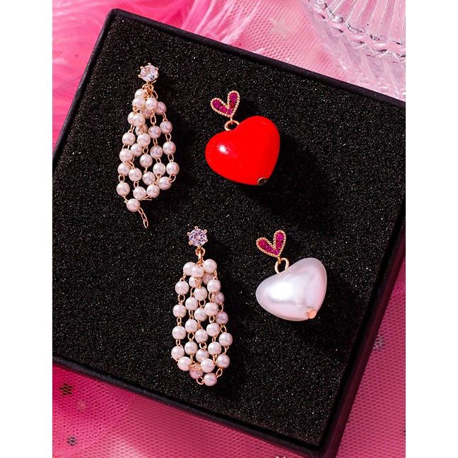 LRC Anting Tusuk Fashion Love Asymmetric Pearl Earrings F2913X