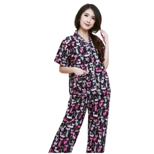 BESS - Piyama CP / Stelan Baju Tidur Murah / Corak BLACK CAT