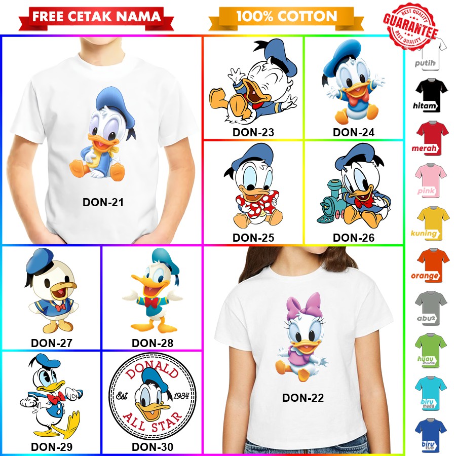 [FREE NAMA!!] Baju Kaos ANAK DAN DEWASA DONALD DUCK BEBEK BANYAK MOTIF