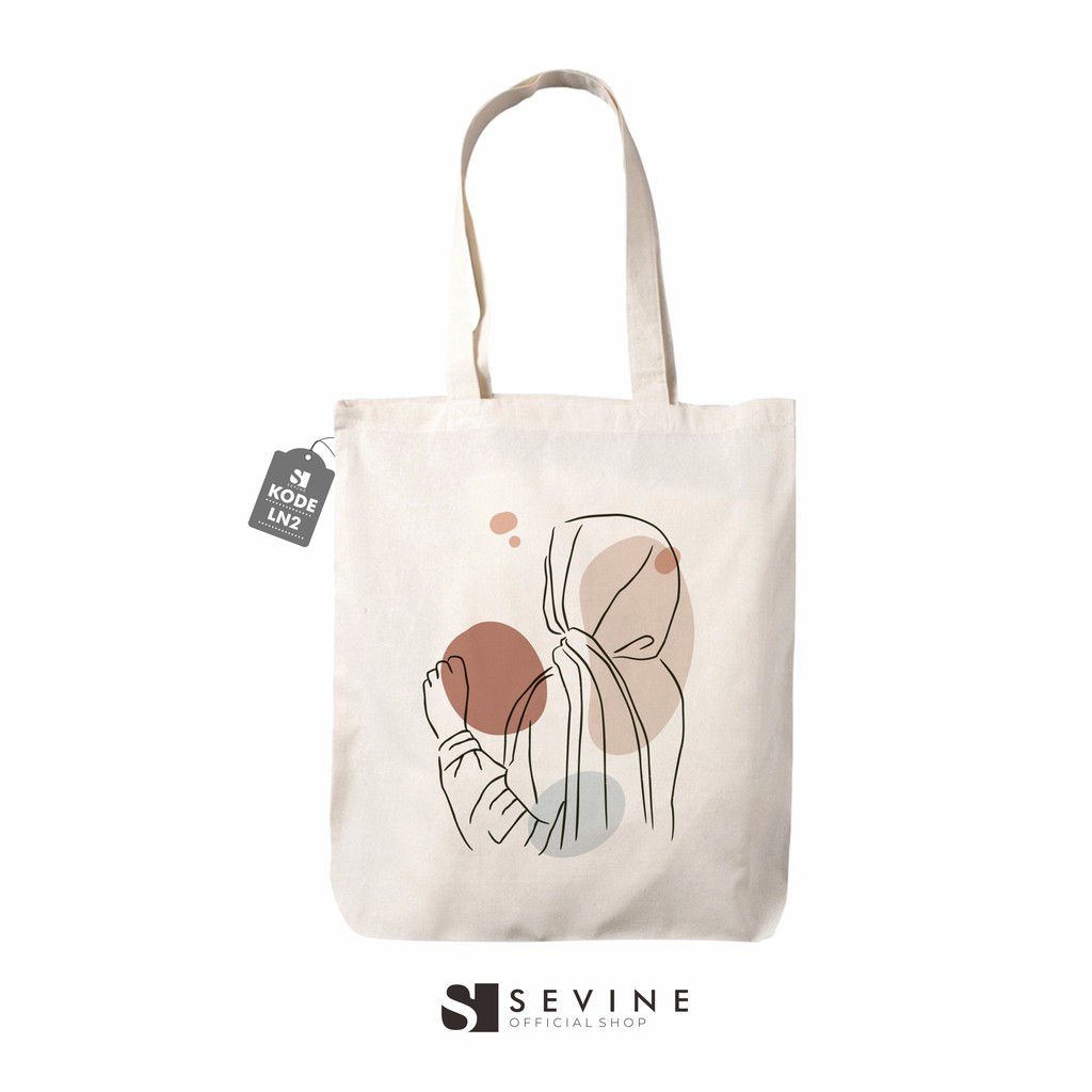 Sevine Totebag Tas Wanita Tote Bag Resleting Laptop Nordic Line Art Custom - LN