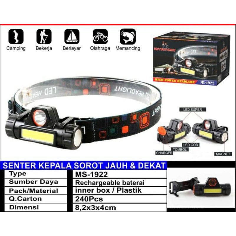 Headlamp LED Charger Waterproof/ Senter Kepala Cas Anti Air Free USB / Highpower