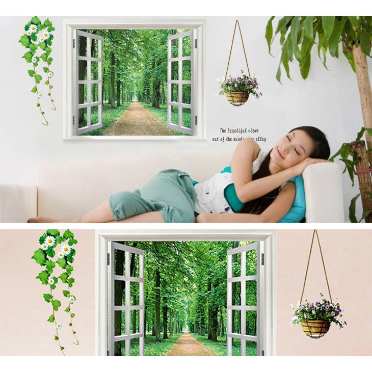 RELIZA WALL STICKER JENDELA POHON HIJAU HUTAN WINDOW GREEN TREE FOREST STIKER DINDING AY823