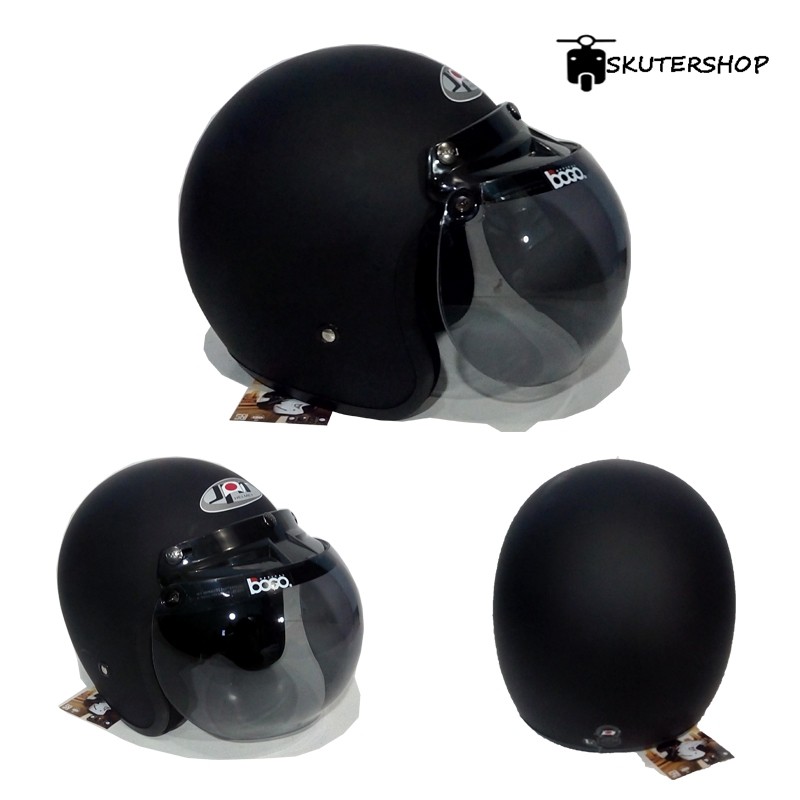 Helm JPN  Retro Klasik Hitam Doff Polos Kaca Original