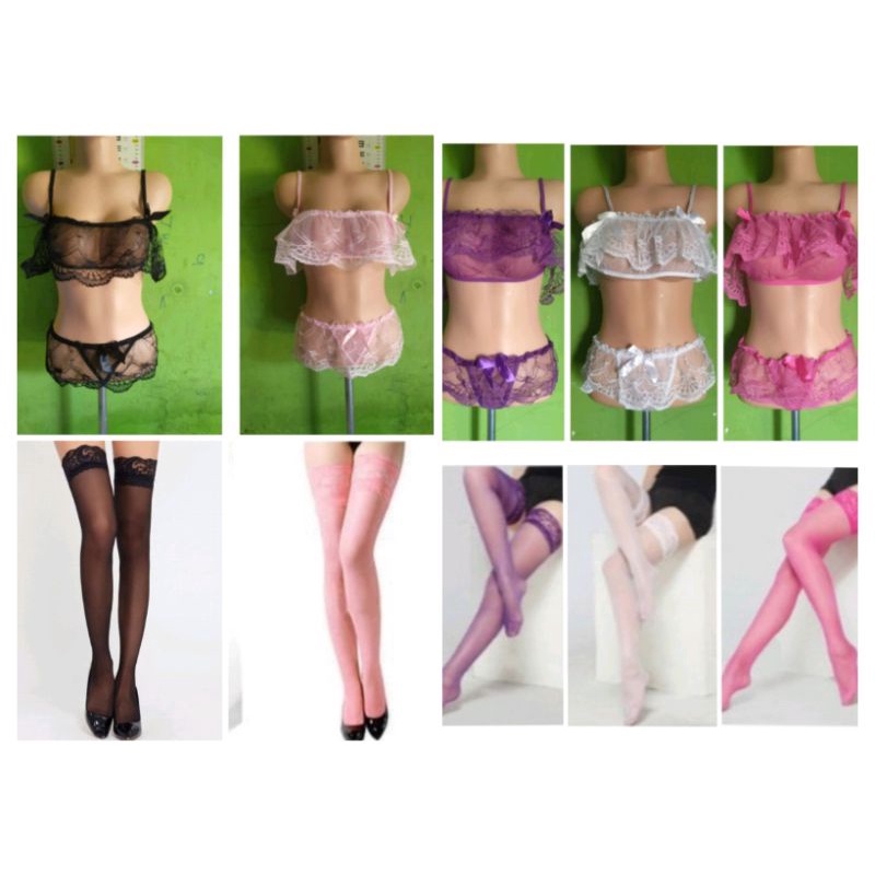 Set Underwear Stocking / Set Pakaian Dalam Stoking Transparan