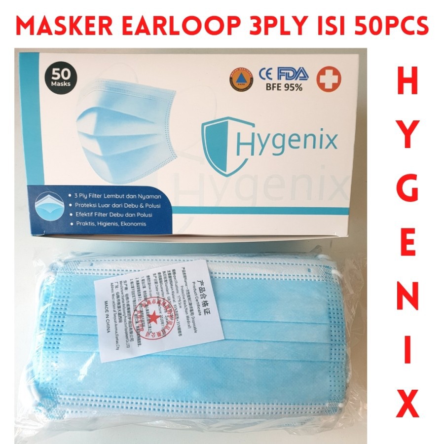 Masker Hygenix Earloop 3ply isi 50 Pcs Murah Hygenix - Big Plaza