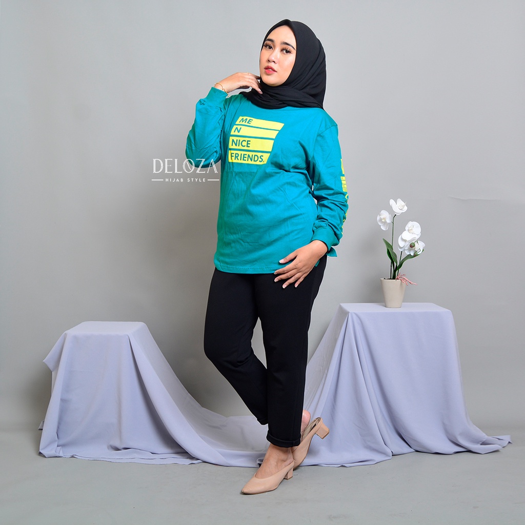 DELOZA ORIGINAL KAOS WANITA LENGAN PANJANG MUSLIM -  ATASAN WANITA BLOUSE PANJANG KEKINIAN JUMBO -