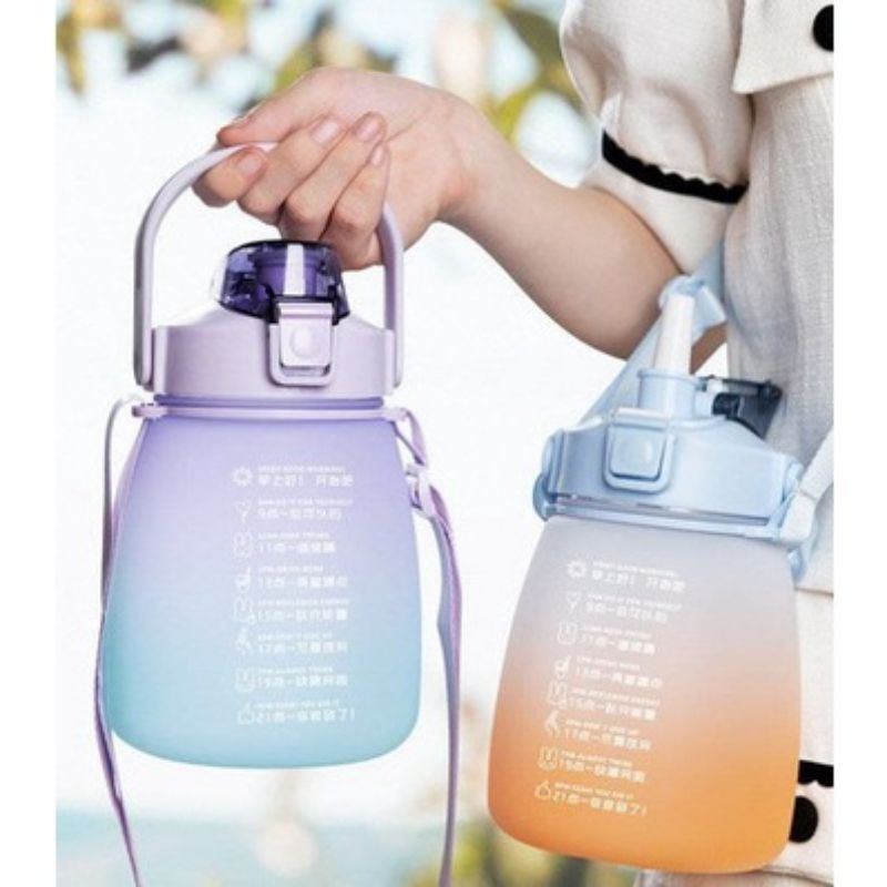 FREE Sticker] Botol Minum Pelangi Gemoy 1,3 Liter 1.3L (Botol Motivasi Warna Gradasi 1300mL)