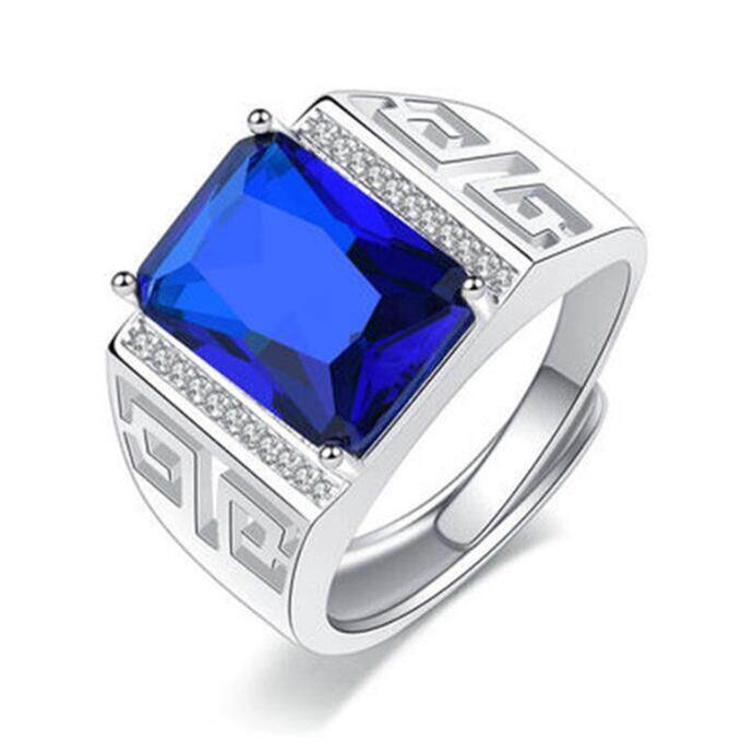 Cincin Zircon Biru Model Hollow Gaya Retro Untuk Pria