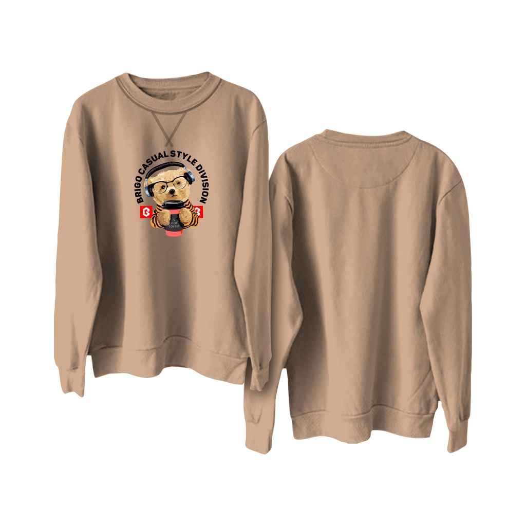 Sweater Crewneck BRIGO Sablon DTF Fleece Cotton || BRIGO Basic Sweatshirt Beruang Hot Coffe M-XXL (Pria &amp; Wanita) Free stiker&amp;Gantungan Kunci