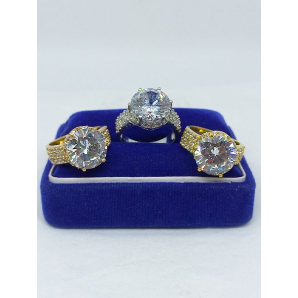 Cincin diamond solitaire with pave S925 / perhiasan perak 925 berlapis emas