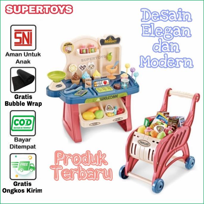 Mainan Supermarket Anak Kasir Mini Market Set Trolley Troli Belanja