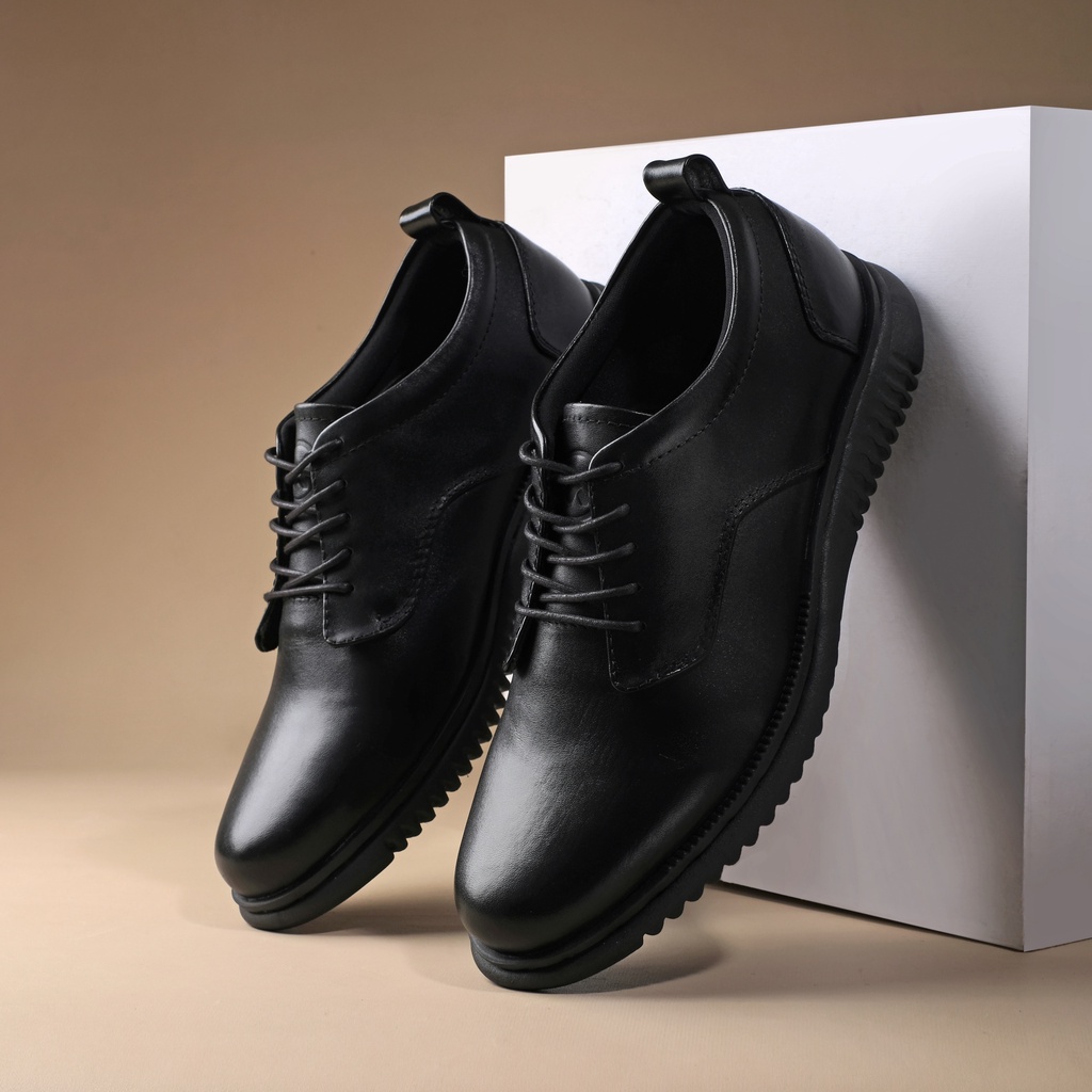 Hatta Black | Sepatu Kulit Asli Vintage Klasik Pria Derby Oxford Original Footwear | FORIND x Kenzios