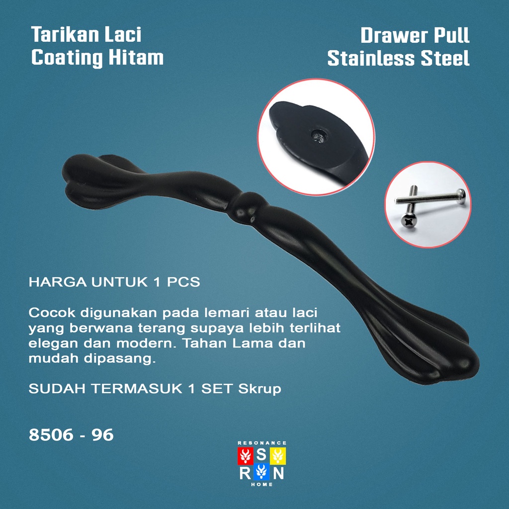 Tarikan Laci Coating Hitam 8506 / Handle Gagang Pintu Laci Lemari Resonance Home