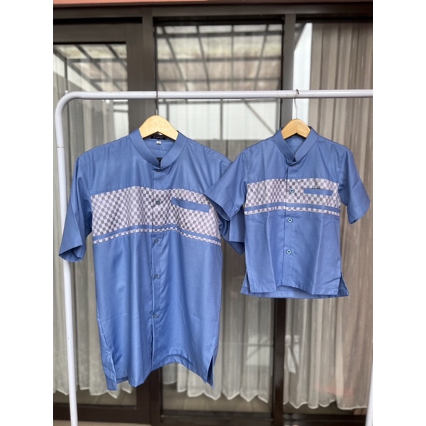 Koko Couple Ayah dan anak warna blue denim kotak