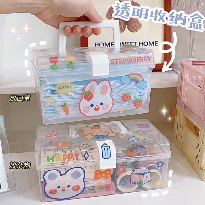 transparent storage box organizer box with handle kotak penyimpanan barang dengan pegangan multifunction box accessories organizer