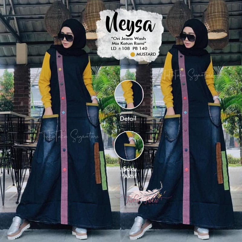 NEYSA MAXI DRESS JEANS WASHED MIX KATUN RAMI