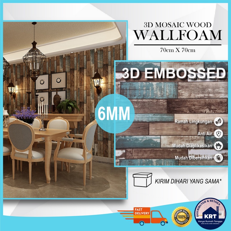 MOSAIK WOOD Wallpaper Foam 3D Motif Kayu Natural Wallpaper Sticker Dinding Plafon Kedap Suara DIY