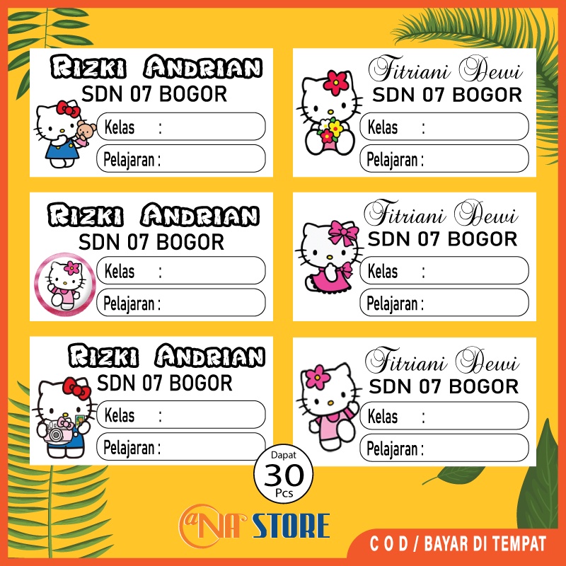 

30 Pcs Stiker Label Nama Buku Pelajaran Sekolah Karakter Hello Kitty