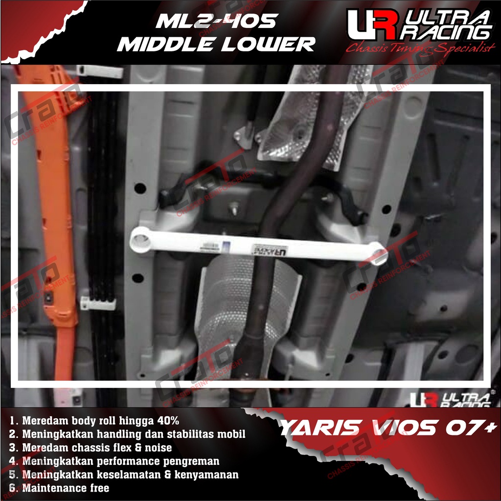 Aksesoris Stabiliser ULTRA RACING Safety Bar - Middle Lower Bar 2 Points - Toyota Yaris Vios 07+ - M