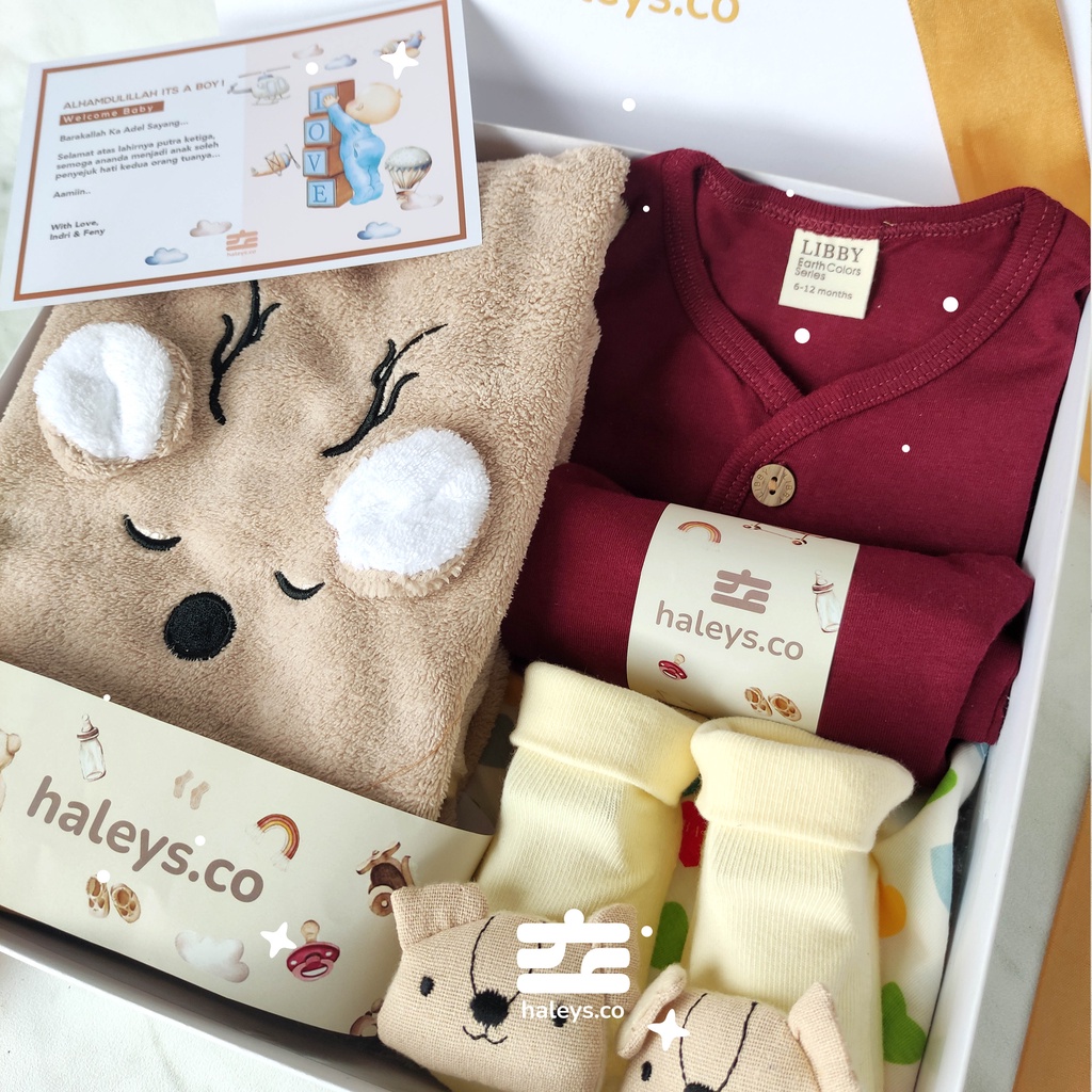 Haleys.co | Ruby Rudolf Boys Baby Hampers 0-12 months/ Hampers bayi newborn/ Kado bayi/ Babyboy Gift / Kado Lahiran / Giftbox / Kado Bayi Perempuan / Girl Hampers baby / Kado bayi laki laki / Paket Kado Bayi