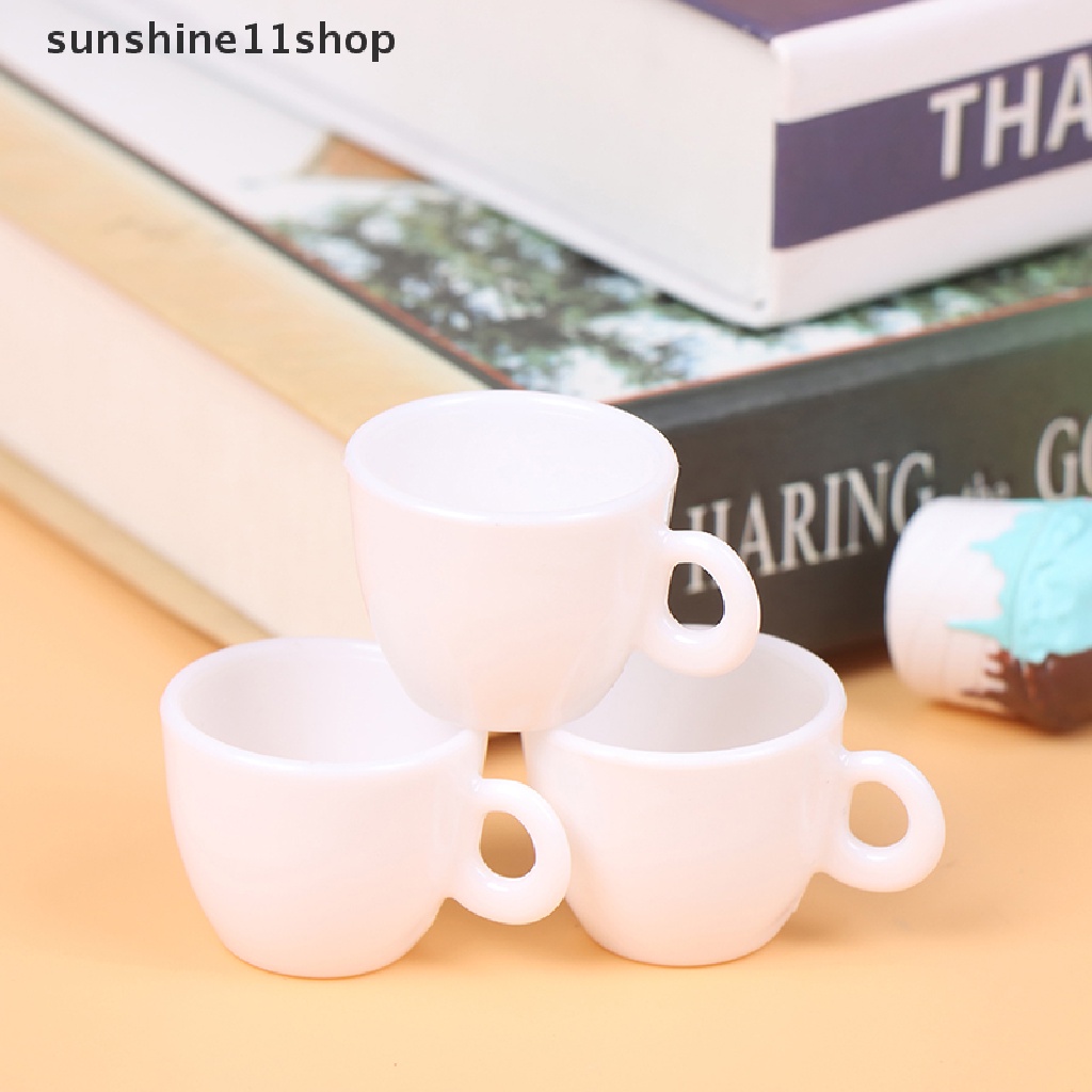 (SHO) 3pcs / Set Mainan Miniatur Cangkir Kopi + Piring Untuk Dekorasi Rumah Boneka