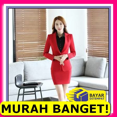 Blazer Formal/Casual Wanita Hitam Bermotif Semi Crop ZK568 Blazer Formal Wanita Merah - Merah, Xl