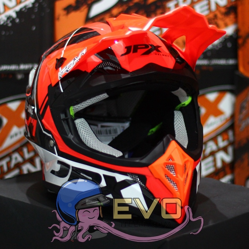 HELM JPX CROSS_FOX1 SERI X31- SUPER BLACK ORANGE + GOOGLE SNAIL (ONGKIR 2 KG) HELM JPX TERBARU