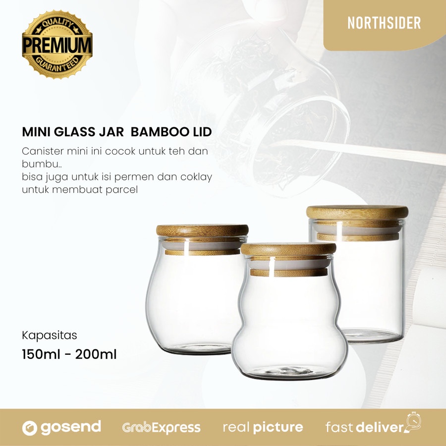 TEMPAT TEH BUMBU KACA TUTUP BAMBU | MINI GLASS JAR CANISTER