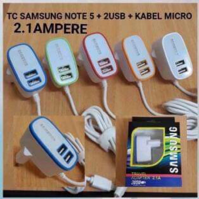 Charger sams  led 2.1A kabel micro + 2USB