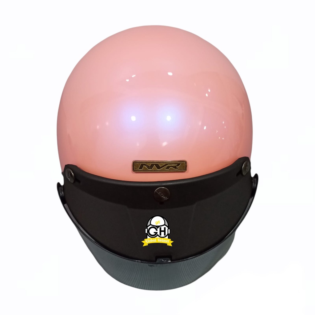 Helm Retro List Chrome Pastel Pink Helm Bogo Half Face SNI Free Kaca Flat