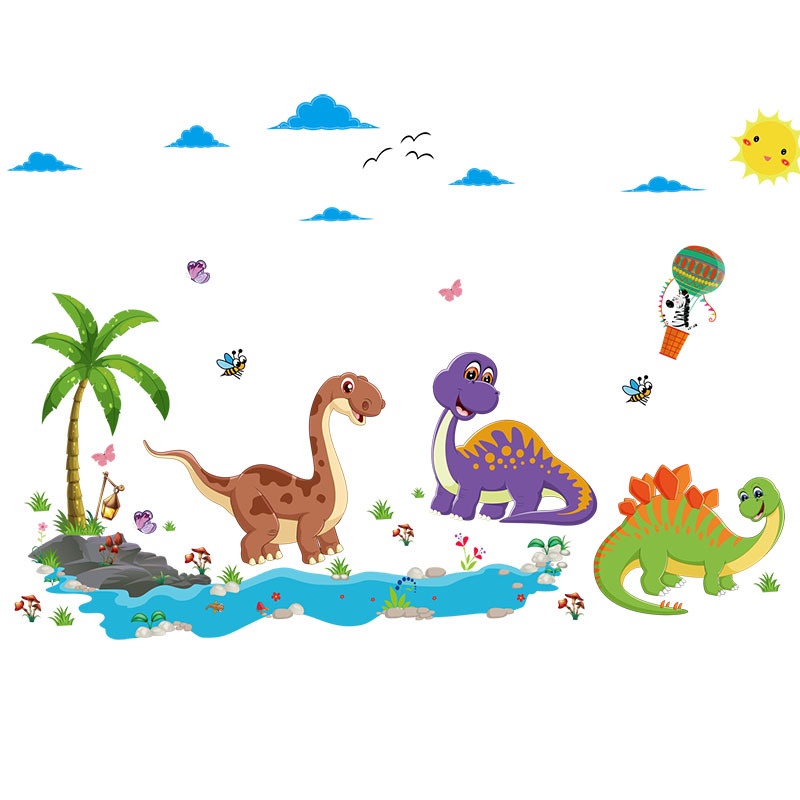 RELIZA WALLSTICKER DINOSAURUS ANAK KIDS PANTAI POHON KELAPA HOME DECOR HIASAN DINDING