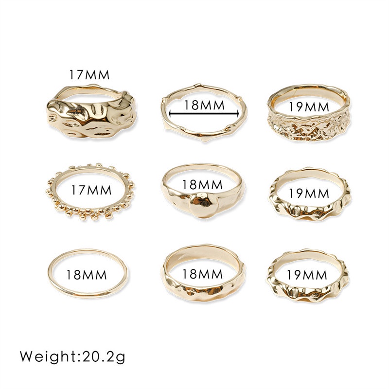 9 Pcs / Set Cincin Bentuk Geometris Distorsi Tidak Teratur Bahan Logam Untuk Wanita