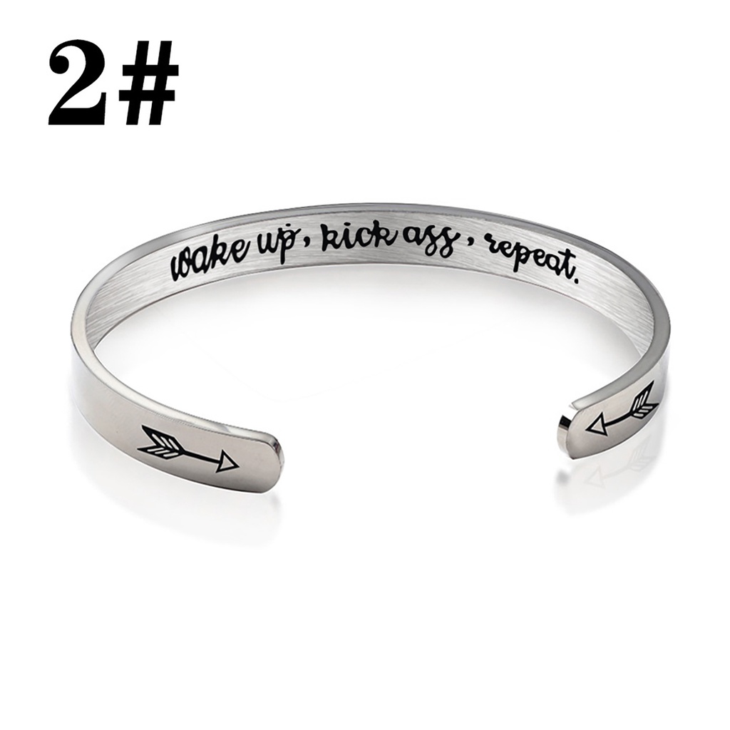 Hu Hu Hu Hu Hu Alat Bantu Pasang Kacamata♡ Gelang Bangle Open Cuff Motif Tulisan Keep Fucking Going Bahan Stainless Steel Untuk Hadiah
