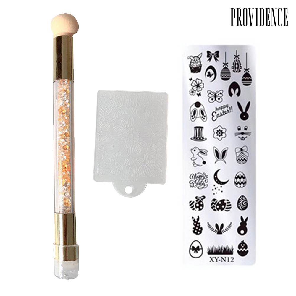 Providence 3Pcs Nail Art Template Plate Scraper Dual Head Smudge Drawing Printing Pen Set