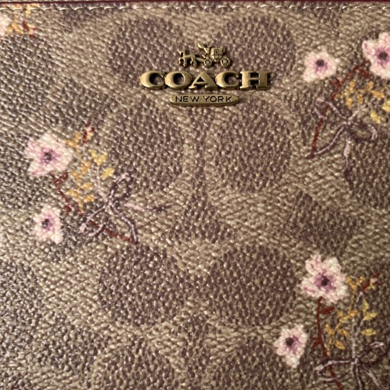 Coach Accordion Zip Wallet In Signature Canvas With Floral Bow Print (67245)