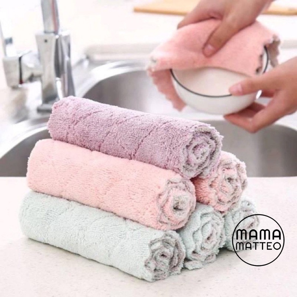 Kain Lap Dapur Anti Minyak Super Lembut / Kain Lap Piring Gelas Coral Fleece / Kain Meja Serbaguna Murah