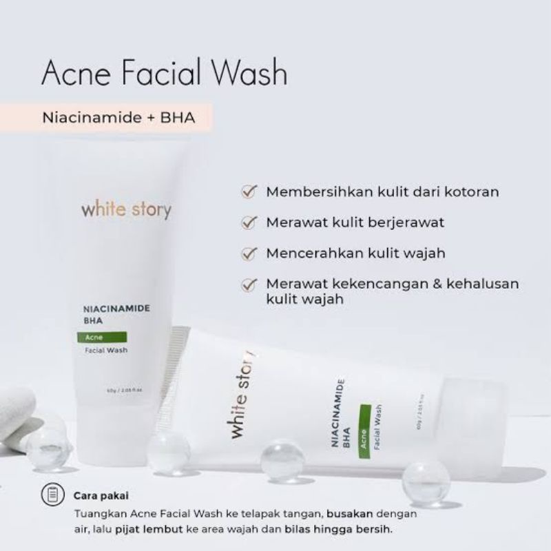 WHITE STORY NIACINAMIDE BHA ACNE FACIAL WASH 60GR / N017524