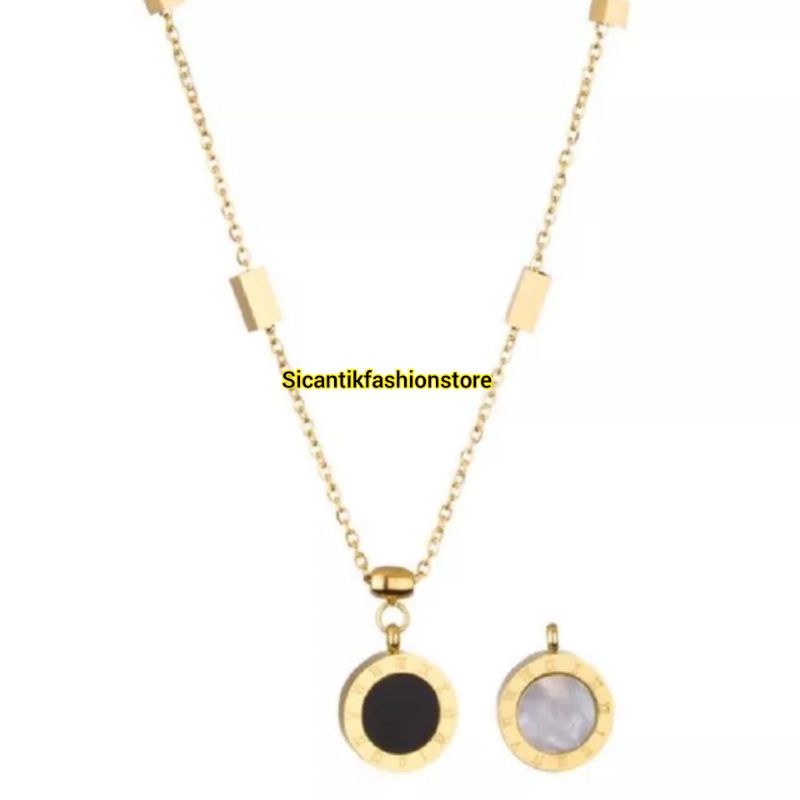 Kalung Titanium Gold Liontin Bulgari Angka Romawi Terlaris Anti Karat Selamanya Kalung Wanita Korea Liontin Angka Romawi Terbaru Warna Gold Fashion Wanita Kalung Rantai Gold