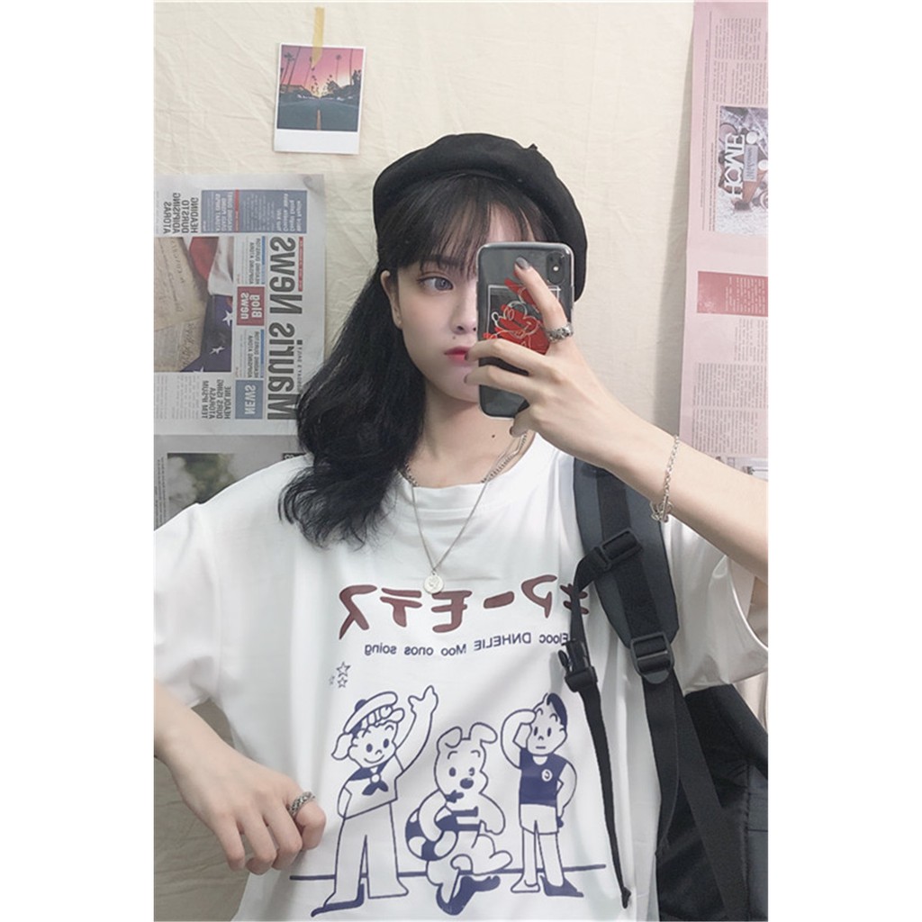 Top 2019 Mahasiswa Baru Pacar Lucu Kartun Lengan Pendek Ins Setengah Lengan Pasang Longgar Bf Haraju