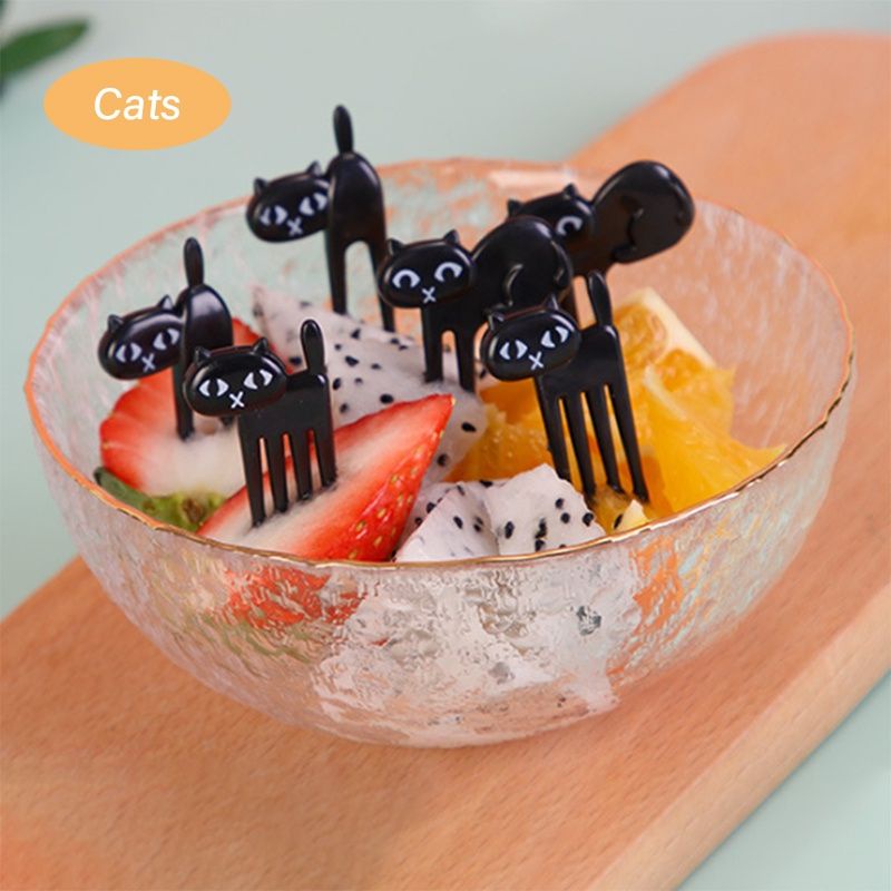 Food Pick Bento Tusukan Buah Kue Bekal Garpu Kecil Kucing Hitam Isi 6 pcs