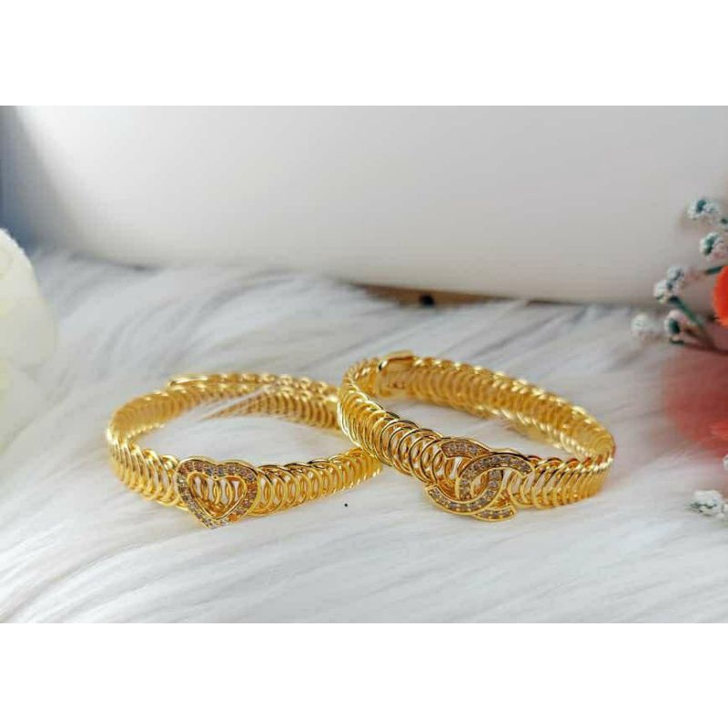 Fourfashion Gelang Bangle Dewasa Lentur Xuping Lapis Emas Chnl &amp; Love Kekinian JX023