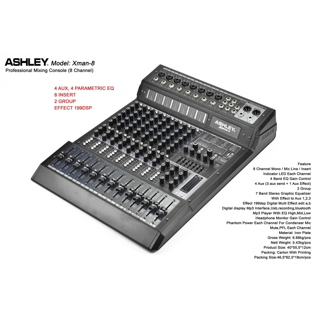 MIXER AUDIO ASHLEY X-MAN 8 ORIGINAL CHANNEL BLUETOOTH / X-MAN 8 MODEL BARU