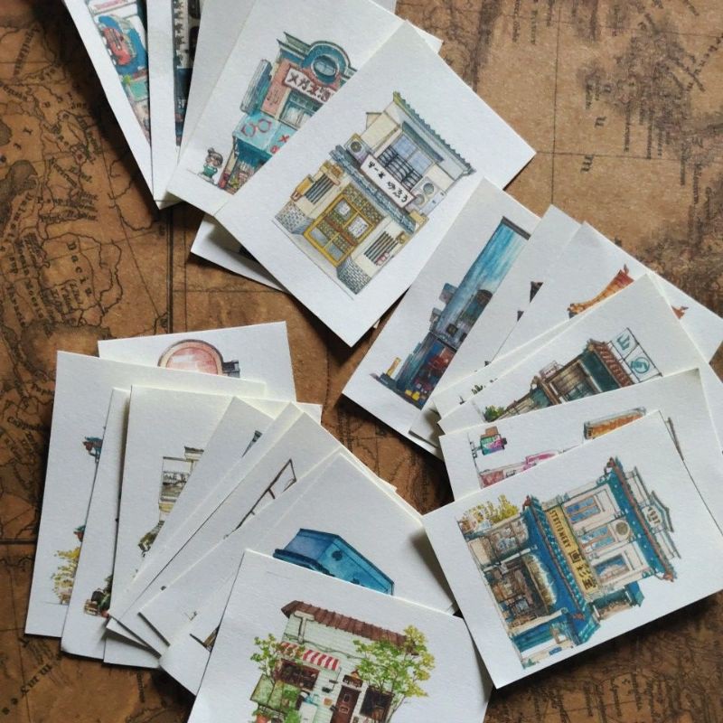 

25 sticker building jepang art watercolour stiker kertas dekorasi