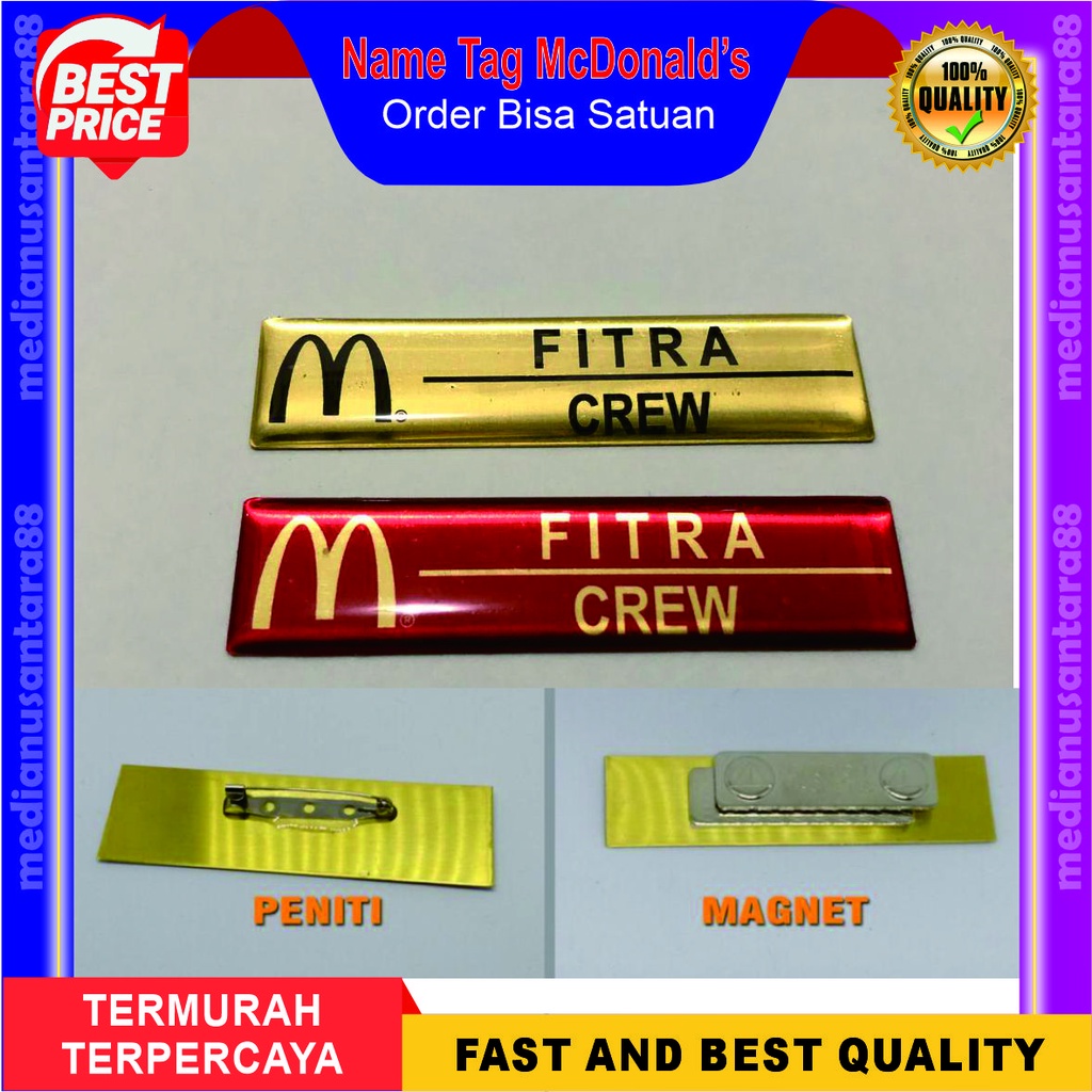 

Name Tag Papan Nama Dada McDonalds Kuningan Peniti Dan Magnet