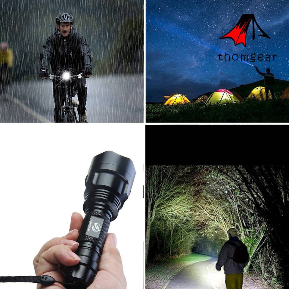 Thomgear Taffled Paket Senter Led Flashlight Cree Q5 4000 Lumens + 1xbattery + Charger + Box - C8 Jm