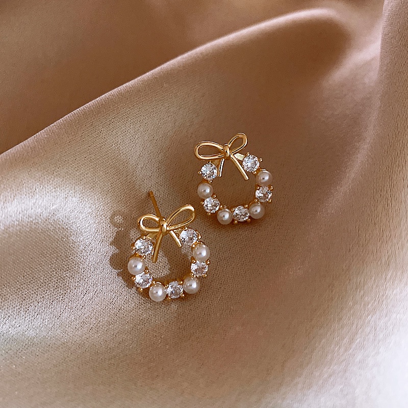 Anting Tusuk Bentuk Pita Lucu Bahan Silver 925 Gaya Korea