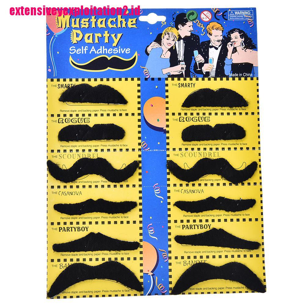 &lt; E2id &amp; &gt; 12PCS / Set Kumis / Jenggot Palsu Warna Hitam Untuk Kostum Halloween