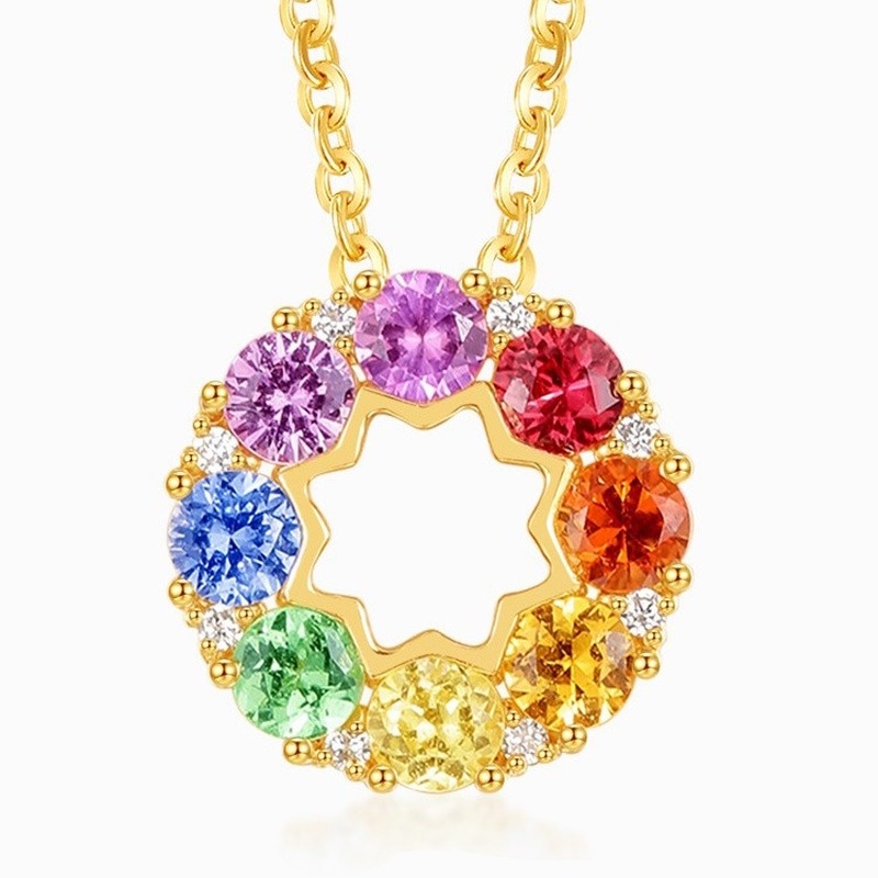 Natural Colored Gemstone 18K Gold Inlaid Sapphire Necklace